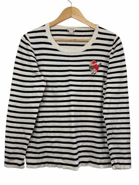 J.Crew Striped Long Sleeve Top Bird Embroidered Cotton Size L